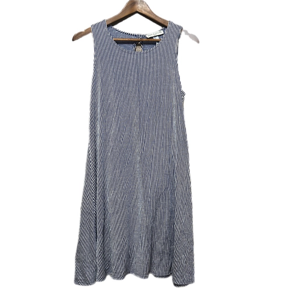 Jamie & Layla Stripe Swing Dress Womens Petite Blue White Excellent Sleeveless